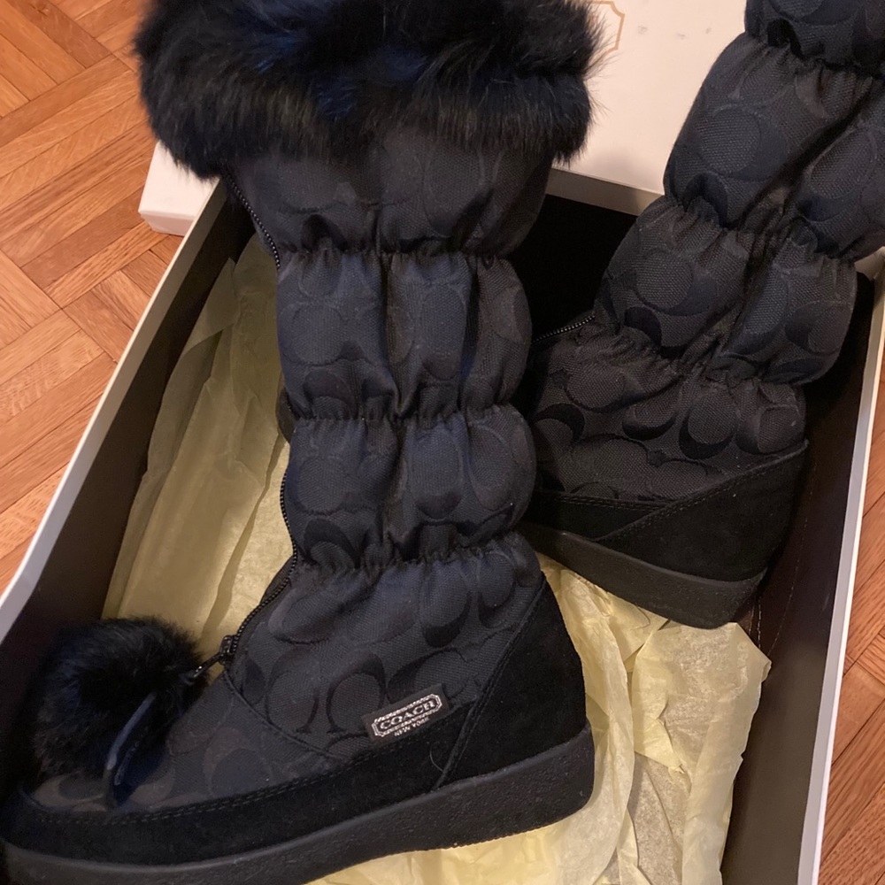 Coach Theona genuine rabbit fur snow boots